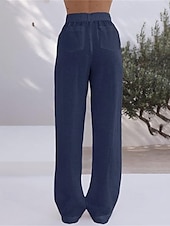 economico Pantaloni in lino e cotone semplici-Per donna Pantaloni in cotone e lino Pantaloni Palazzo Moda Streetwear Comfort Lunghezza intera Misura del girovita medio Semplice Tasca Elastico in vita Comodo All&#039;aperto Confortevole Streetwear