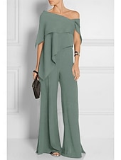 abordables Combinaisons pour maman-Combinaisons invitée de mariage élégante robe de mariage formelle fête longueur du sol manches courtes épaules dénudées automne invité de mariage chiffon avec volants 2025 taille sur mesure gratuite