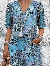 abordables Art &amp; Design Robe-Femmes Robe Midi Robe trapèze Robe d&#039;été Occasionnel Quotidien Coupe régulière Graphique Léopard Demi Manches Col en V Rouge Bleu Violet Fuchsia Été