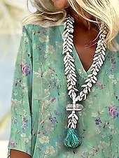 preiswerte Blumenoberteile-Damen Bluse Blumen Grafik Tupfen Stilvoll Strand Kurzarm V Ausschnitt Normale Oberteile Täglich Druck Salbeigrün Rosa Sommer Frühling