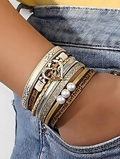 abordables Bracelet pour femme-Bracelet magnétique en similicuir pour femme – Bracelet manchette en alliage avec breloque cœur et perle et texte inspirant, bijou tendance style bohème, idéal pour la fête des mères, les anniversaires et les tenues décontractées.