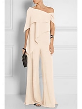 abordables Combinaisons pour maman-Combinaisons invitée de mariage élégante robe de mariage formelle fête longueur du sol manches courtes épaules dénudées automne invité de mariage chiffon avec volants 2025 taille sur mesure gratuite