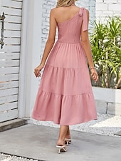 abordables Robes-Femmes Robe Midi Robe Blanche Robe en coton et lin Mode Moderne Extérieur Vacances Anniversaire Coupe régulière Uni Sans manches Une Épaule Rose Claire Noir Blanche Vert Véronèse Été