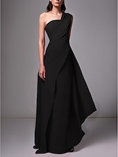 baratos VERMELHO-Vestido de Gala na Praia Tipo Tubo Elegante Vestido Formal Comprimento da Barragem Sem Mangas Um Ombro Chiffon Stretch com Pregas Franzido Fantasia 2025