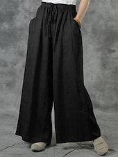 economico Pantaloni in lino e cotone semplici-Pantaloni in Cotone e Lino da Donna Pantaloni Baggy a Gamba Larga Colore Unito Vacanza Base Casual Lunghezza Completa Vita Alta Semplice Tasca Elasticizzato Comfort Esterno Micro-elastico Vacanza