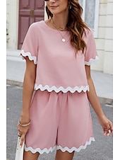 abordables Ensembles courts pour femmes-Ensembles de shorts de mode streetwear pour femmes en 2 pièces à manches courtes à col rond en couleur unie imprimé décontracté quotidien noir rose bleu été coupe régulière