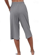 preiswerte Wesentliche Falsche Unterteile-Damen Kunstbaumwollleinen Caprihose Stoffhosen Lässig Wadenlang Natürliche Taille Einfach Tasche Elastischer Bund Außenbereich Bequem Urlaub Straße Wein Grau Schwarz Rosa Sommer Normale Passform