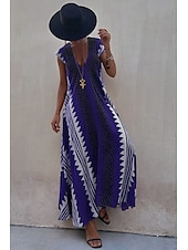 halpa Boho-mekot-Naisten Midimekko Coctail-asu Kukka mekko Boho-mekko Muoti Moderni Loma Teekutsut Bile Normaali Kukka Hihaton V kaula-aukko Musta Viini Sininen Tumman vihreä Kesä