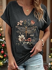abordables T-shirt floral-Femmes T-shirt Fleuri Graphique Animal Bohème ancien Élégant Manche Courte Encolure en V Hauts Réguliers Quotidien Week-end Imprimé Noir Blanche Rouge Gris Été Printemps