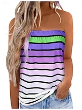levne Grafický obchod Tank tops &amp; Camis-Dámské tílko tubetop pruhované tropické denní volnočasové bez rukávů bez ramínek běžné vrchní denní bez zad potisk černé fialové fuchsiové zelené léto