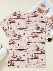 levne Boho topy-Dámské Halenka Květiny Západní Moderní Krátký rukáv Tričkový Běžné topy Denní Dovolená Jdeme ven Tisk Hnědá Léto