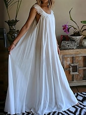abordables Robes de Diplôme-Femmes Robe Longue Maxi Robe Robe Blanche Robe de remise des diplômes Robe Décontractée Robe en coton et lin Élégant Mode Classique Extérieur Fête Date Coupe régulière Uni Sans manches Col ras du cou