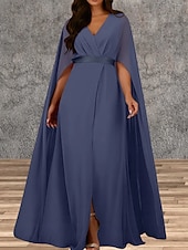 voordelige Bruiloftsgastjurken-A-Lijn Bruiloft Gast Jurken Elegante Jurk Bruiloft Gast Verloving Vloerlengte Mouwloos V Hals Herfst Bruiloft Gast Chiffon met Splits