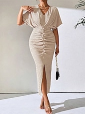 abordables Robe Simple-Femmes Robe Midi Robe de Soirée Robe d&#039;été Mode Classique Moderne Extérieur Vacances Fête Coupe régulière Uni Sans manches Col en V Noir Marron Abricot Été