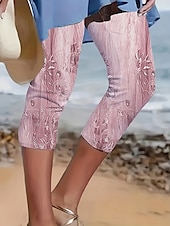 voordelige Blauwe 3D Print-Dames Leggings Capri Broeken 3D Print Hoge Elasticiteit Vakantie Vintage Mode Kuitlengte Hoge Taille Bloemen Grafische Afdrukken Ademend Zacht Rekbaar Formeel Vakantie Kantoor Buff Roze Blauw Amethist