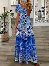 ieftine Rochie boho-Pentru femei Rochie Maxi Rochii Tricou Rochie de Vară Rochie de vară Vacanță Boho Concediu Fit regulat Grafic Tribal Abstract Manșon scurt Stil Nautic Galben Albastru piscină Mov Portocaliu Var