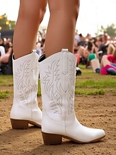 levne Cowboy &amp; Western Boots-Dámské hnědé kovbojské boty v bohémském westernovém stylu – klasické prošívání s blokovým podpatkem pro hudební festivaly, běžné nošení a outdoorové nošení