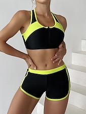billiga Bikiniset-Kvinnors badkläder tankini 2 delar shorts baddräkt rygglös mage kontroll hög midja smal semester strandkläder färgblock U-hals ärmlös baddräkt