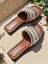 voordelige Vakantiesandalen-Boheemse platte sandalen voor dames – kleurrijke geborduurde bandjes, comfortabele en stijlvolle schoenen voor casual zomerdagen, strand en vakantie