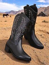 levne Cowboy &amp; Western Boots-Dámské hnědé kovbojské boty v bohémském westernovém stylu – klasické prošívání s blokovým podpatkem pro hudební festivaly, běžné nošení a outdoorové nošení