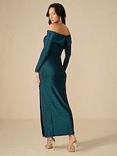 levne Party šaty-Nový rok Dámské Maxi šaty Bodycon šaty Elegantní Večírek Formální Svatební Párty Štíhlý Pevná barva Dlouhý rukáv Pod rameny Tmavě zelená Jaro Podzim Zima