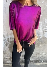 billige Plain t-skjorte-Dame Bluse عادي Moderne Kortermet Crew-hals Vanlige topper Ferie Ut på byen Svart Hvit Navyblå Lilla Gull Sommer