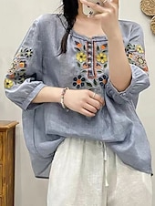 abordables Tops Boho pour Femmes-Femmes Chemise Fleuri Élégant Occasionnel Manche 3/4 Col ras du cou Hauts Réguliers Quotidien Broderie Vert Claire Rose Claire Fuchsia Abricot Bleu clair Été Printemps