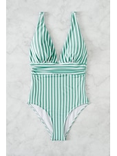 abordables Maillots de bain une pièce-Femmes Maillots de Bain Une Pièce Maillot de bain Dos nu Tropical Tenues de plage Rayé Fil en V Sans manches Maillots de bain
