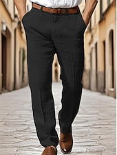 cheap Business-Men&#039;s Dress Pants Cotton Linen Shorts Buttons Pocket Plain Comfort Breathable Vacation Daily Boho Black White