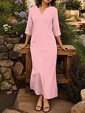 preiswerte Einfaches Kleid-Damen Maxikleid T-Shirt-Kleid Shiftkleid Urlaub Strand Outdoor Ausgehen Normale Passform Einfarbig Grafik Halbarm V Ausschnitt Schwarz Weiß Rosa Grün Sommer Frühling
