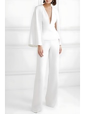 preiswerte Hosenanzüge für Mama-zweiteiliger Overall/Hosenanzug, Kleid für die Brautmutter, elegant, minimalistisch, lässig, tiefer Ausschnitt, bodenlang, Polyester, lange Ärmel, mit Jacke und Schlitz, 2025
