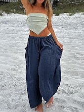 abordables pierna ancha y cintura alta-Pantalones baggy de chinos de pierna ancha para mujer Básicos Casual Largos Cintura alta Sencillos Con bolsillo Cinturilla elástica Cómodos Suaves Confortables Micro-elástico Exterior Calle Diaria