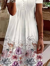 economico Abiti floreali-Per donna Mini Abito Abito a trapezio Abito Estivo Casual Quotidiano Vestibilità regolare Grafico Manica Corta Collo a V Nero Bianco Rosa Verde Estate