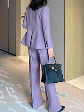 preiswerte Hosenanzüge für Mama-Zweiteiliger Hosenanzug der Brautmutter Kleid eleganter einfacher minimalistischer V-Ausschnitt Spitzrevers knöchellang Polyester lange Ärmel mit einfarbig 2025