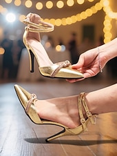 economico Pumps Classici-Scarpe con tacco a spillo a punta metallizzata color oro da donna – scarpe da ballo con doppio cinturino per feste tra ragazze e glamour serale