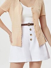 abordables Shorts-Femmes Shorts Slacks Mode Court Naturel Uni Avec Poches Boucle Extérieur Confortable Fête Sortir Abricot Noir Blanche Gingembre Été Coupe régulière