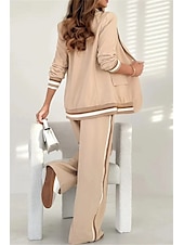 ieftine Blazere și costume-Seturi elegante de modă pentru femei pantaloni de stradă costume de blazer cămașă cu mânecă lungă guler dungi exterior lucru negru alb maro vară regular fit