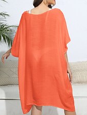 abordables Robes de plage-Maillots de Bain Femme Couverture Robe de Bain Maillot Boutons Vacances Plage Tenue Couleur Unie Col en V Manches Courtes Maillots de Bain