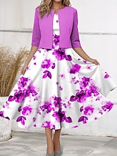 ieftine rochie florală-Set Rochie pentru Femei Rochie Midi Rochie A Line Rochie de Vară Casual Imprimeu Floral Mâneci Jumătate Decolteu Crew Vacanță Întâlnire Roz Albastru Mov Vară Primăvară Ajustare Regulată