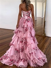 abordables Robes de bal de promo-Robe de quinceanera en A robe de corset robe de mariage robe d&#039;invitée longueur de sol sans manches sans bretelles tulle sans dos avec imprimé floral