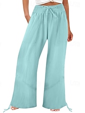 baratos Calça de linho de algodão simples-Mulheres Shorts de algodão e linho Calças inspiradas em linho Calças de linho de algodão Moda Comprimento total Natural Tecido Bolsos Design de cordão elástico Confortável Exterior Ao ar livre Rua