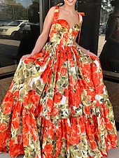 levne Večerní šaty-A-line šaty quinceanera elegantní šaty svatební svatební host dlouhé bez rukávů láskyplný výstřih s květinovým potiskem šaty pro svatební hosty