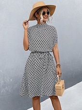 preiswerte Kunst &amp; Design Kleid-Damen Midikleid Figurbetontes Kleid Lässig Täglich Normale Passform Grafik Karomuster Kurzarm Hoher Ausschnitt Schwarz Braun Sommer