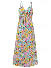 abordables Robes Floraux Imprimés-Femmes Robe Midi Robe d&#039;été Robe Nuisette Robe bohème Mode Moderne Quotidien Plage Week-end Coupe régulière Fleuri Sans manches Col en V Jaune clair Jaune Bleu Violet Été