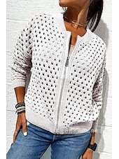 preiswerte Jacken-Damen Bluse Einfach Basic Modern Langarm Rundhalsausschnitt Normale Oberteile Täglich Ferien Ausgehen Reißverschluss Schwarz Weiß Rosa Wein Armeegrün Sommer