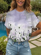 abordables T-shirt floral-Femmes T-shirt A Ombre Fleuri Graphique ancien Élégant Classique Manche Courte Col ras du cou Col rond Hauts Réguliers Quotidien Imprimé Rose Claire Violet Vert Été Printemps