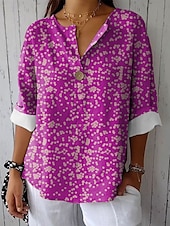 cheap Art&amp;Design Tops-Women&#039;s Shirt Floral Graphic Vintage Tropical Hawaiian Long Sleeve V Neck Regular Tops Daily Holiday Beach Wear Print Red Blue Purple Green Summer Spring