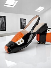 economico Ballerine da donna-scarpe basse da donna con cinturino posteriore e punta aperta colorblock – scarpe retrò con tacco basso per il lavoro quotidiano e gli spostamenti urbani