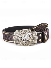 cheap Men&#039;s Belts-Men&#039;s Western Style Leather Belt with Eagle Buckle – Vintage Embossed Design with Rivets, Ideal for Casual and Country Wear