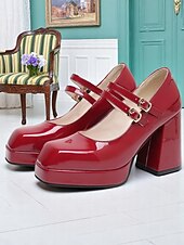 cheap 1980s-Women&#039;s 1980s Retro Double Strap Mary Jane Heels – Green Patent Leather Block Heel Platform Shoes for Vintage-Inspired Fashion, Parties, and Casual Wear